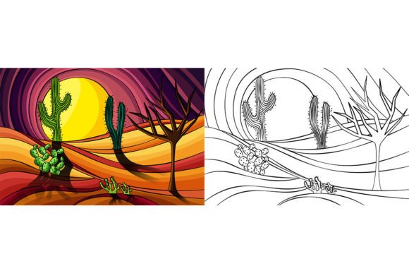Cactus Abstract Art Landscape: A Modern Graphic Set