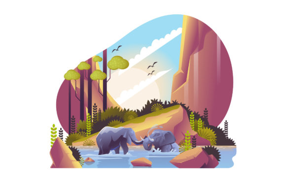 Elephants Chilling: A Nature Illustration for Timeless Design