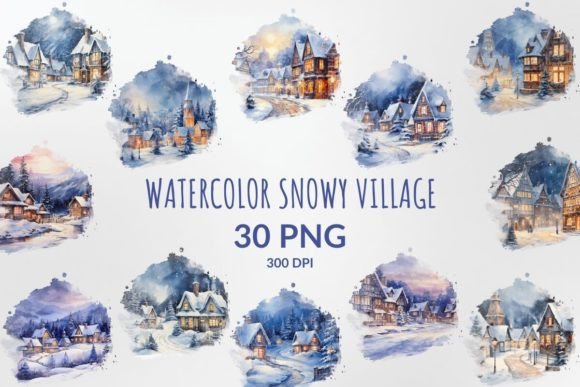 Embrace Winter's Charm with Watercolor Snowy Village Sublimation