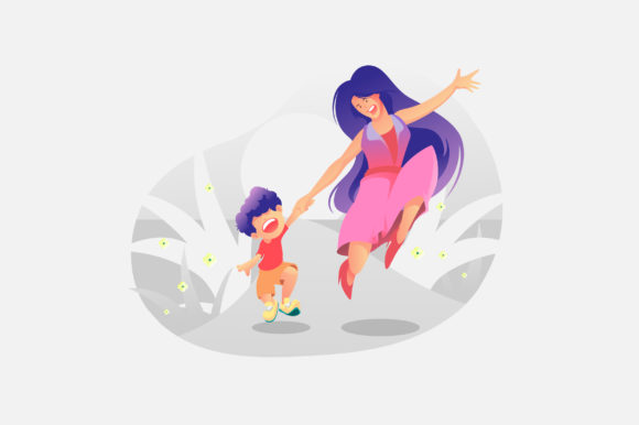 Mother with Her Children Chilling: A Warm Design Asset