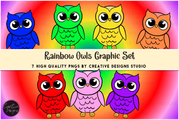Rainbow Owls Adorable Graphic Set for Creative Projects
