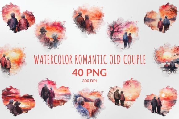 Timeless Love in Pixels: The Old Couple Romantic Sunset Sublimation
